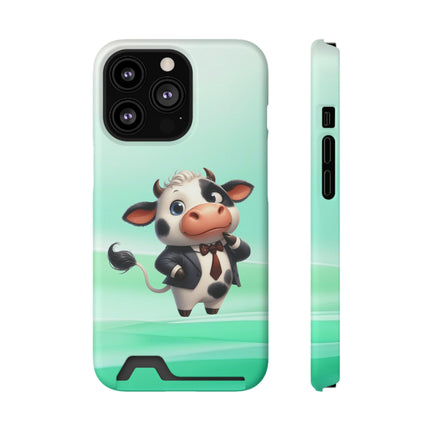 EnchantGuard Phone Case with Card Holder: Style Meets Functionality - Cow