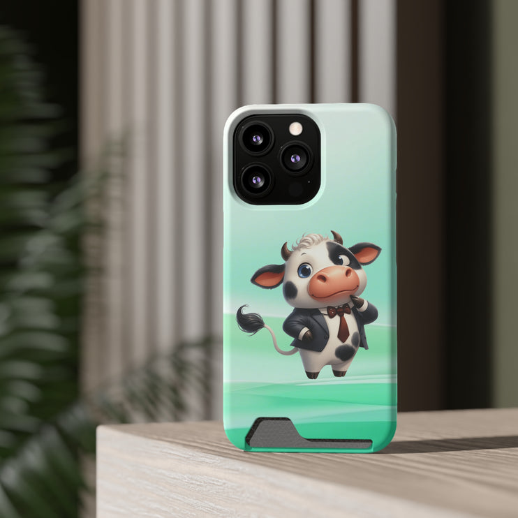 EnchantGuard Phone Case with Card Holder: Style Meets Functionality - Cow