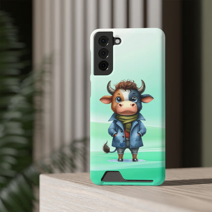 EnchantGuard Phone Case with Card Holder: Style Meets Functionality - Cow