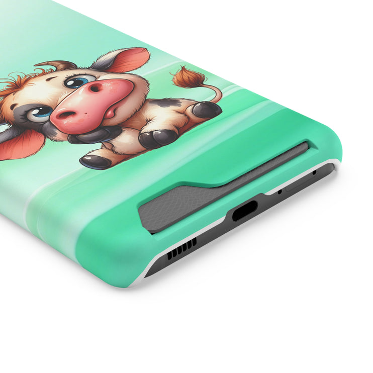 EnchantGuard Phone Case with Card Holder: Style Meets Functionality - Cow