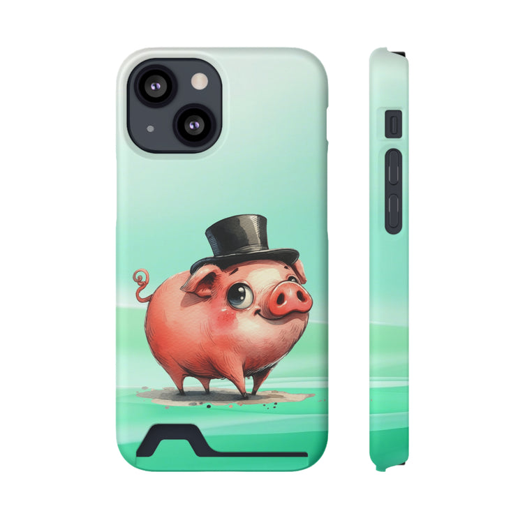 EnchantGuard Phone Case with Card Holder: Style Meets Functionality - Pig