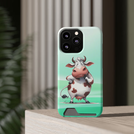 EnchantGuard Phone Case with Card Holder: Style Meets Functionality - Cow