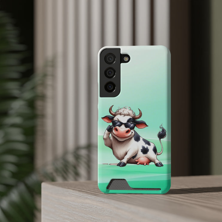 EnchantGuard Phone Case with Card Holder: Style Meets Functionality - Cow