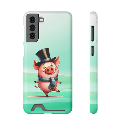 EnchantGuard Phone Case with Card Holder: Style Meets Functionality - Pig