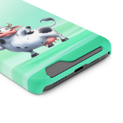 EnchantGuard Phone Case with Card Holder: Style Meets Functionality - Cow