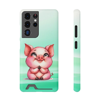 EnchantGuard Phone Case with Card Holder: Style Meets Functionality - Pig