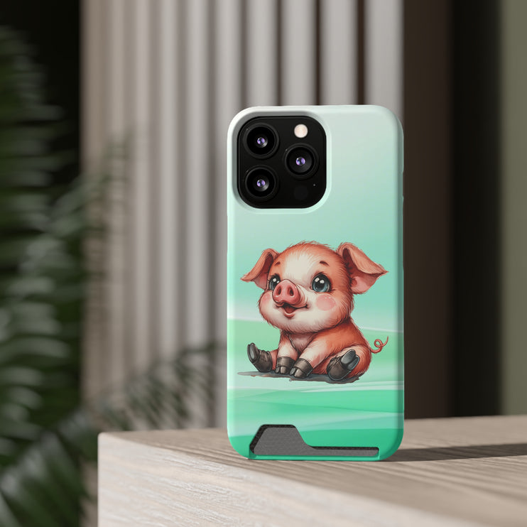 EnchantGuard Phone Case with Card Holder: Style Meets Functionality - Pig