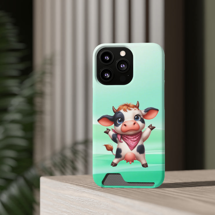 EnchantGuard Phone Case with Card Holder: Style Meets Functionality - Cow