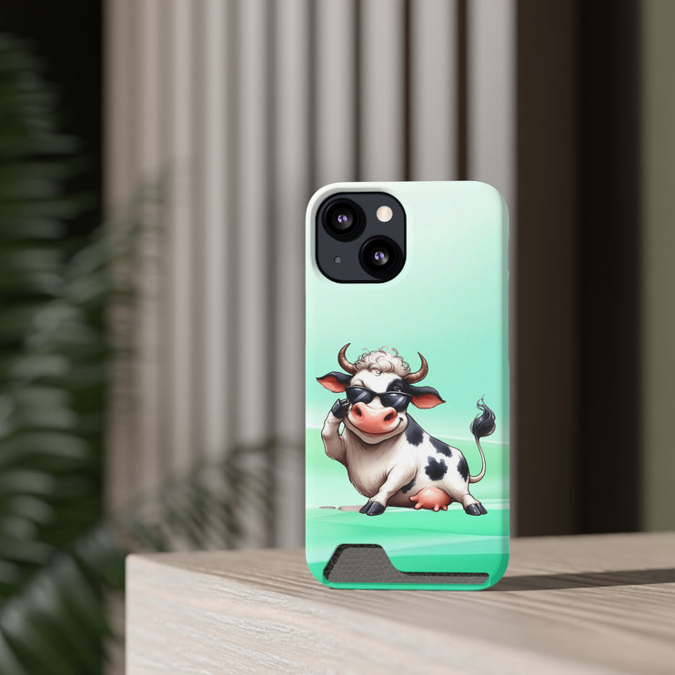 EnchantGuard Phone Case with Card Holder: Style Meets Functionality - Cow