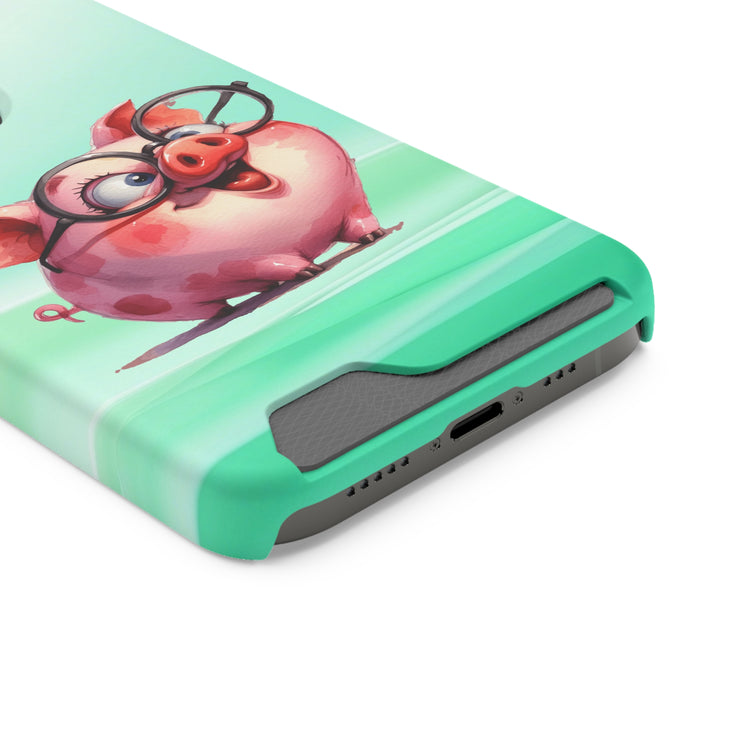 EnchantGuard Phone Case with Card Holder: Style Meets Functionality - Pig