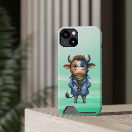 EnchantGuard Phone Case with Card Holder: Style Meets Functionality - Cow