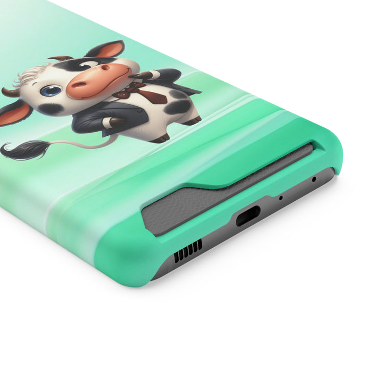 EnchantGuard Phone Case with Card Holder: Style Meets Functionality - Cow