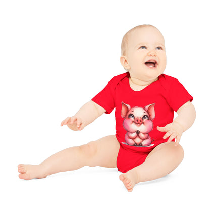 SnuggleNest Organic Baby Bodysuit (Short Sleeves) Pig