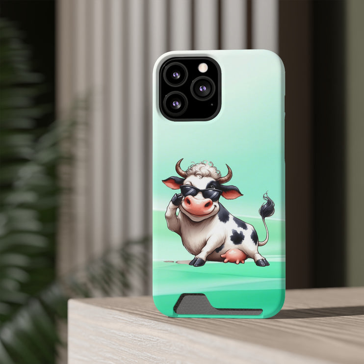 EnchantGuard Phone Case with Card Holder: Style Meets Functionality - Cow