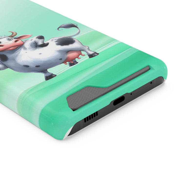 EnchantGuard Phone Case with Card Holder: Style Meets Functionality - Cow