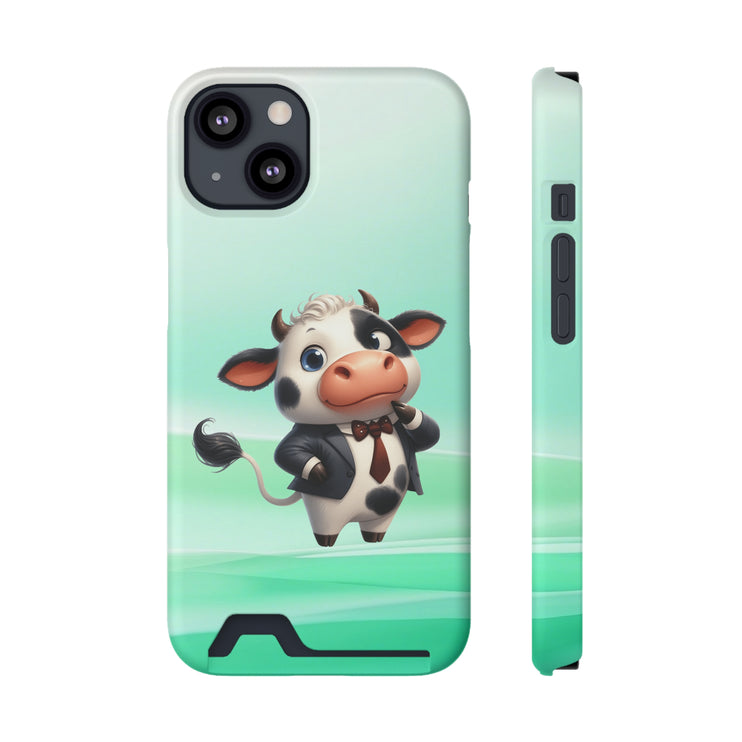 EnchantGuard Phone Case with Card Holder: Style Meets Functionality - Cow