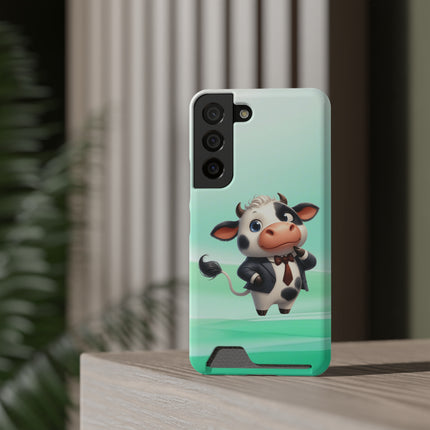 EnchantGuard Phone Case with Card Holder: Style Meets Functionality - Cow