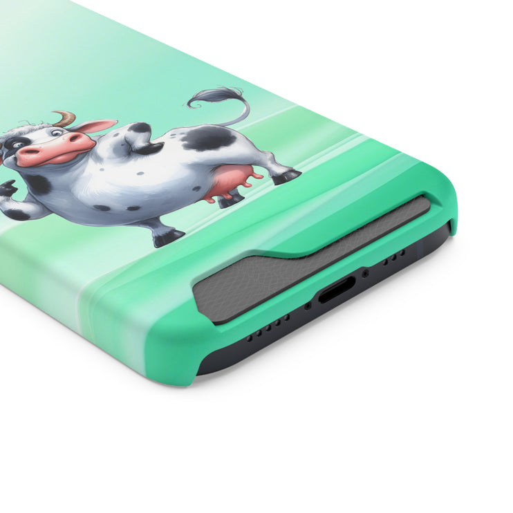 EnchantGuard Phone Case with Card Holder: Style Meets Functionality - Cow