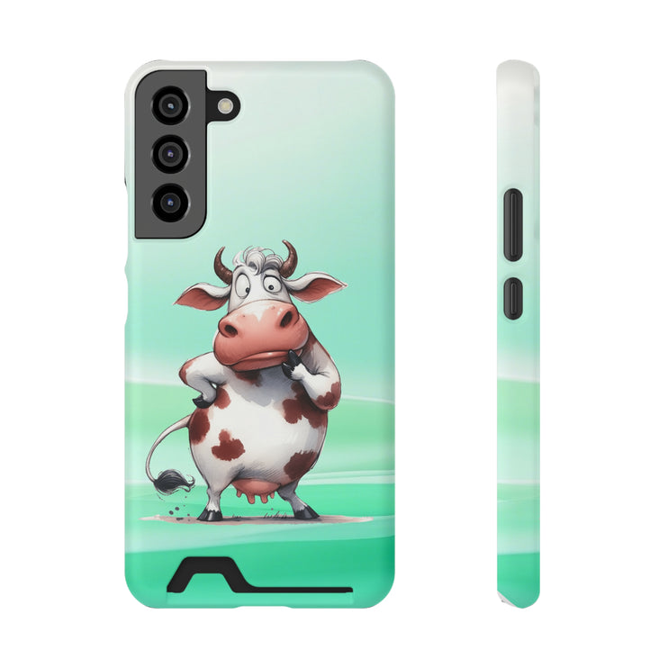 EnchantGuard Phone Case with Card Holder: Style Meets Functionality - Cow