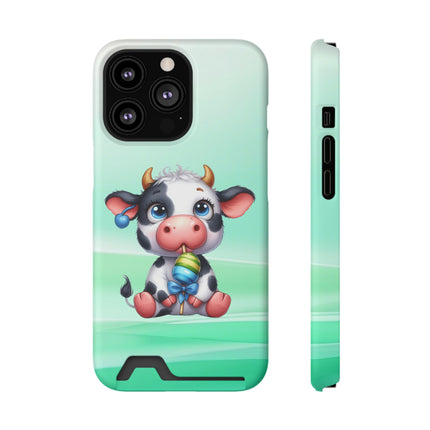 EnchantGuard Phone Case with Card Holder: Style Meets Functionality - Cow