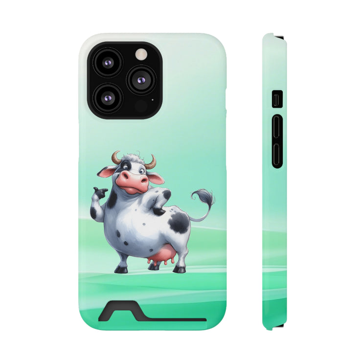 EnchantGuard Phone Case with Card Holder: Style Meets Functionality - Cow