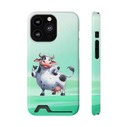 EnchantGuard Phone Case with Card Holder: Style Meets Functionality - Cow