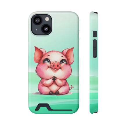 EnchantGuard Phone Case with Card Holder: Style Meets Functionality - Pig