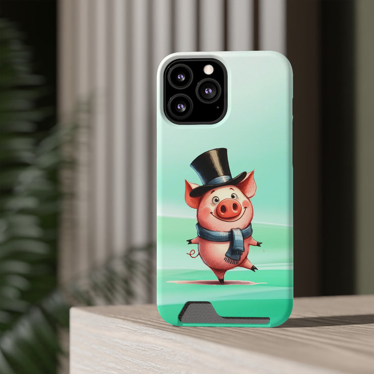 EnchantGuard Phone Case with Card Holder: Style Meets Functionality - Pig