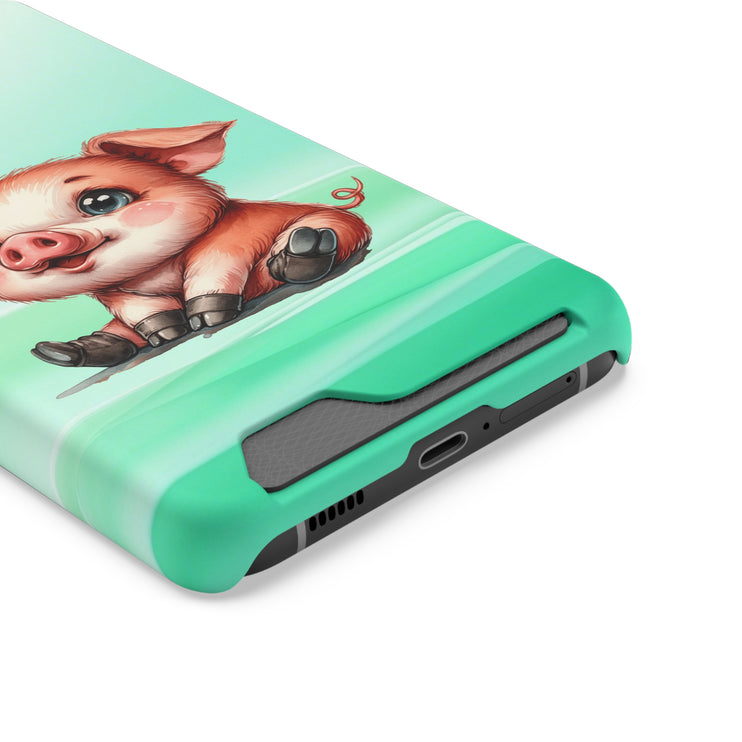 EnchantGuard Phone Case with Card Holder: Style Meets Functionality - Pig