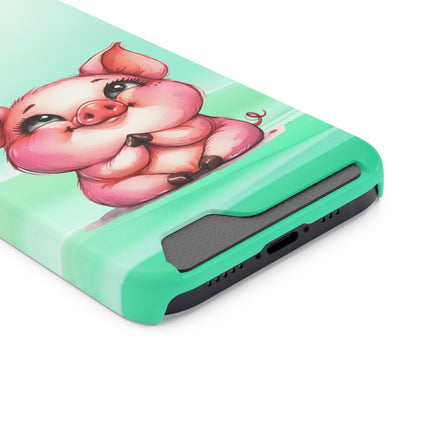 EnchantGuard Phone Case with Card Holder: Style Meets Functionality - Pig