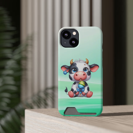 EnchantGuard Phone Case with Card Holder: Style Meets Functionality - Cow