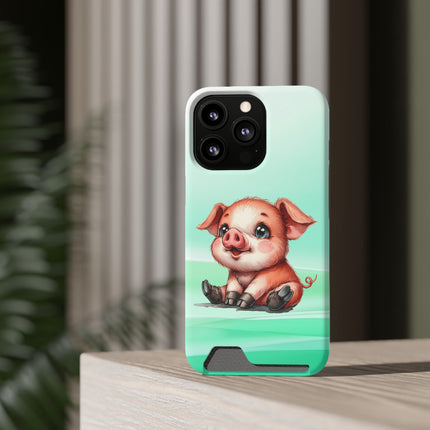 EnchantGuard Phone Case with Card Holder: Style Meets Functionality - Pig