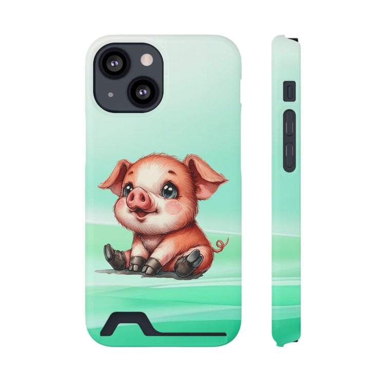 EnchantGuard Phone Case with Card Holder: Style Meets Functionality - Pig