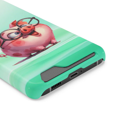 EnchantGuard Phone Case with Card Holder: Style Meets Functionality - Pig