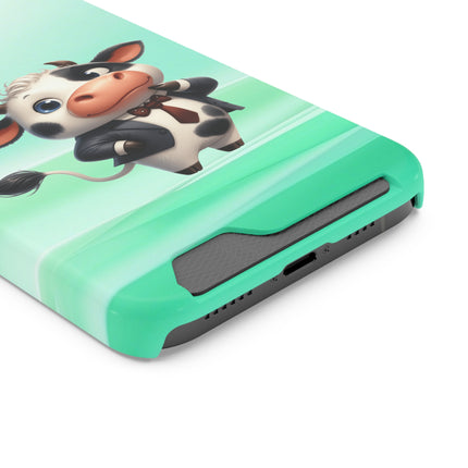 EnchantGuard Phone Case with Card Holder: Style Meets Functionality - Cow