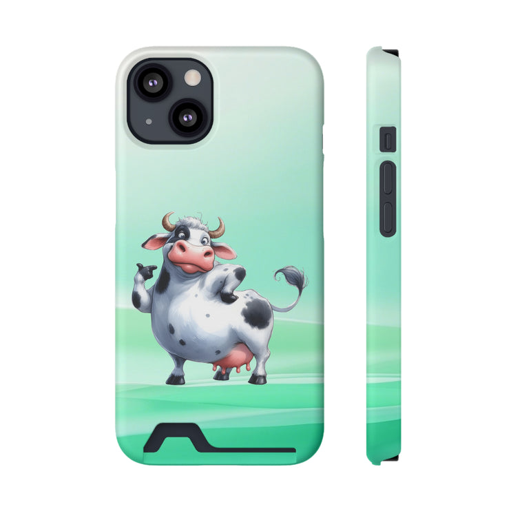 EnchantGuard Phone Case with Card Holder: Style Meets Functionality - Cow