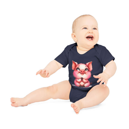 SnuggleNest Organic Baby Bodysuit (Short Sleeves) Pig