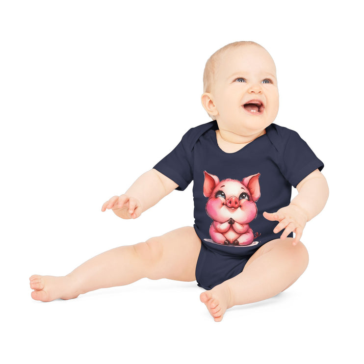 SnuggleNest Organic Baby Bodysuit (Short Sleeves) Pig