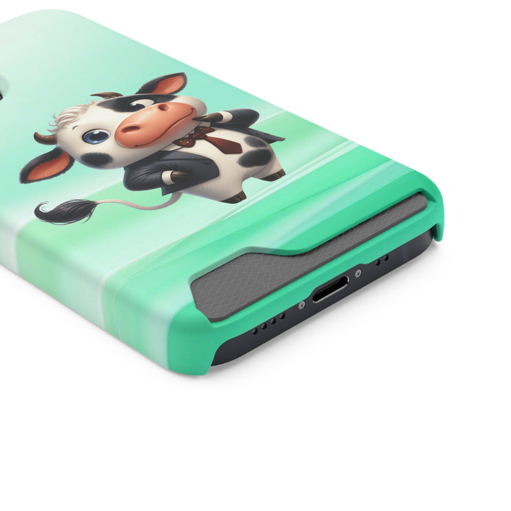 EnchantGuard Phone Case with Card Holder: Style Meets Functionality - Cow