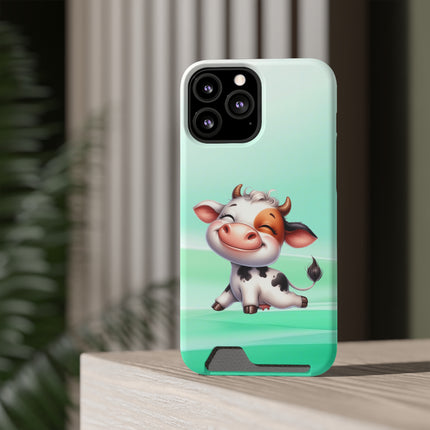 EnchantGuard Phone Case with Card Holder: Style Meets Functionality - Cow