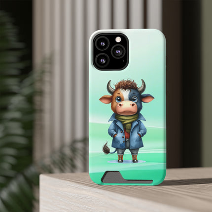 EnchantGuard Phone Case with Card Holder: Style Meets Functionality - Cow