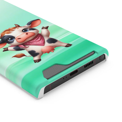 EnchantGuard Phone Case with Card Holder: Style Meets Functionality - Cow