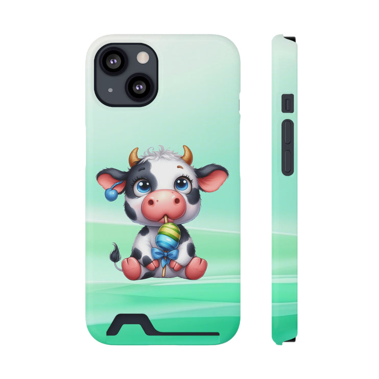 EnchantGuard Phone Case with Card Holder: Style Meets Functionality - Cow