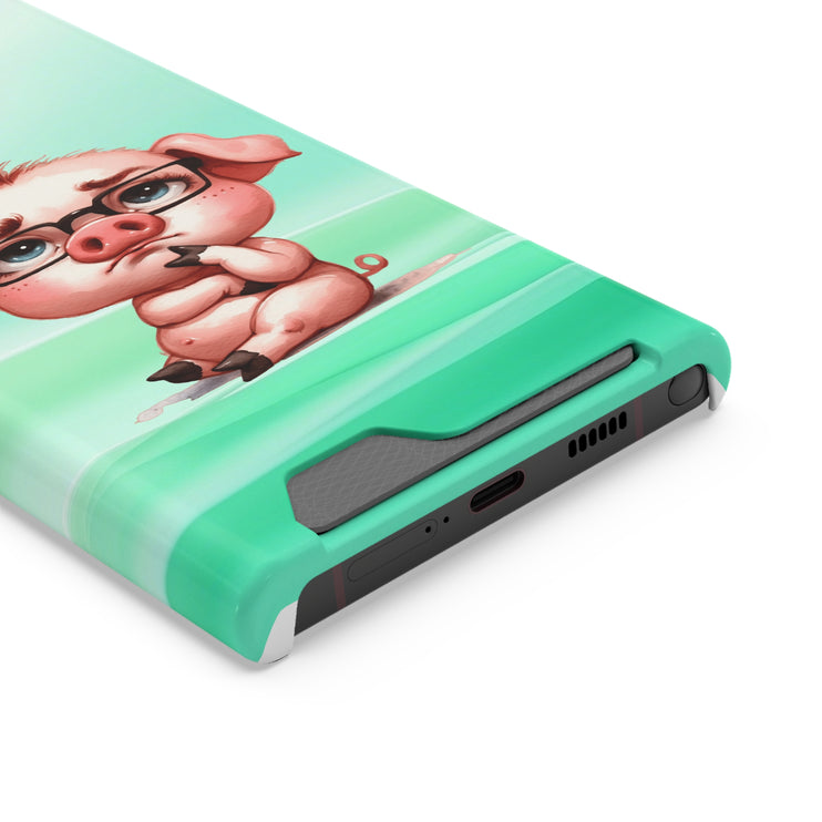 EnchantGuard Phone Case with Card Holder: Style Meets Functionality - Pig