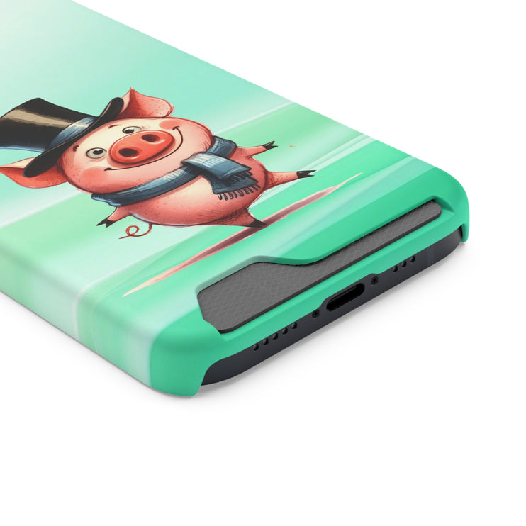 EnchantGuard Phone Case with Card Holder: Style Meets Functionality - Pig