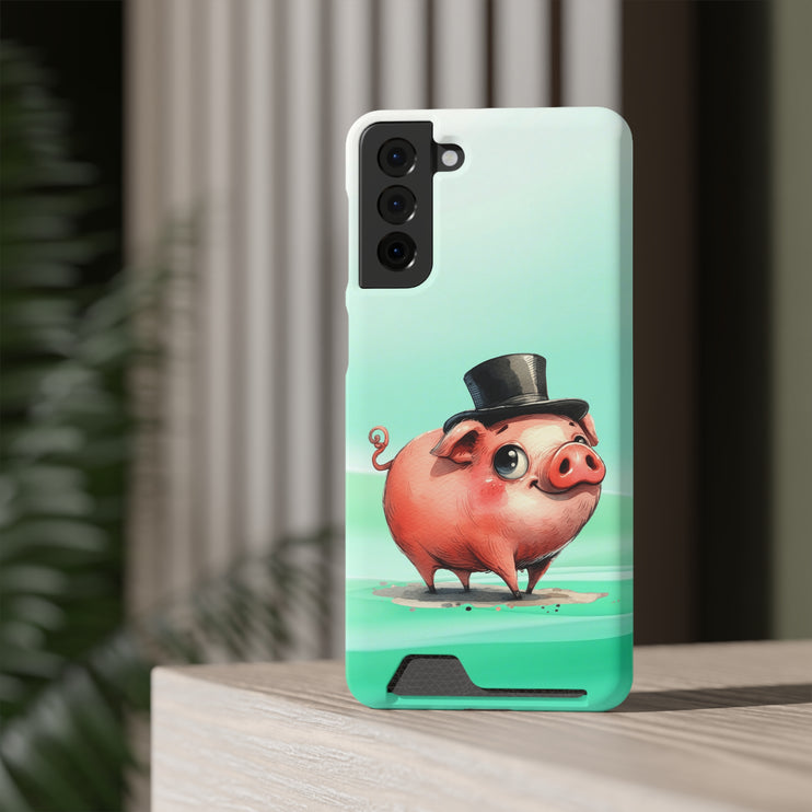 EnchantGuard Phone Case with Card Holder: Style Meets Functionality - Pig