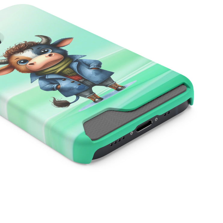 EnchantGuard Phone Case with Card Holder: Style Meets Functionality - Cow