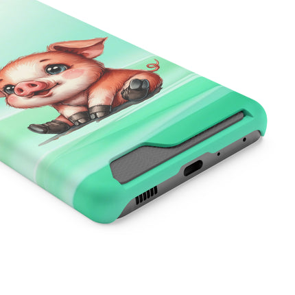 EnchantGuard Phone Case with Card Holder: Style Meets Functionality - Pig