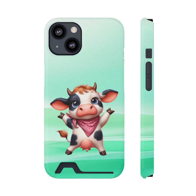 EnchantGuard Phone Case with Card Holder: Style Meets Functionality - Cow