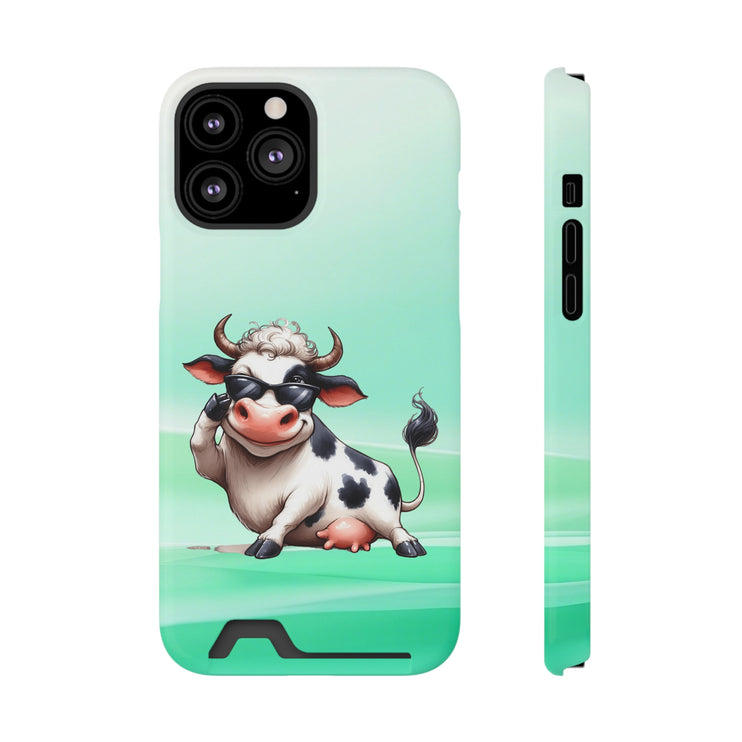 EnchantGuard Phone Case with Card Holder: Style Meets Functionality - Cow